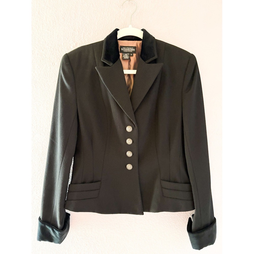 The J. Peterman Company Wool Jacket Black Velvet Trim Victorian Steampunk Sz 6